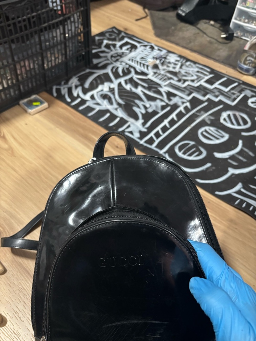 Gucci Black Patent Leather Mini Backpack with Front Zip Pocket - Picture 1 of 4